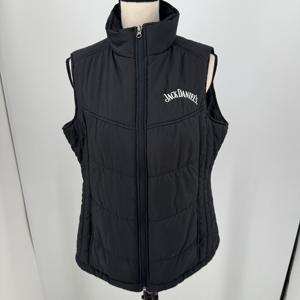 Jack Daniel's Whiskey Puffer Vest WOMENS Black Full Zip Old No 7 Brand SIZE L